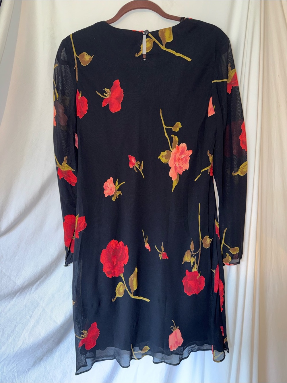 Liz Claiborne Black Long Sleeve Dress with Red Rose Print
